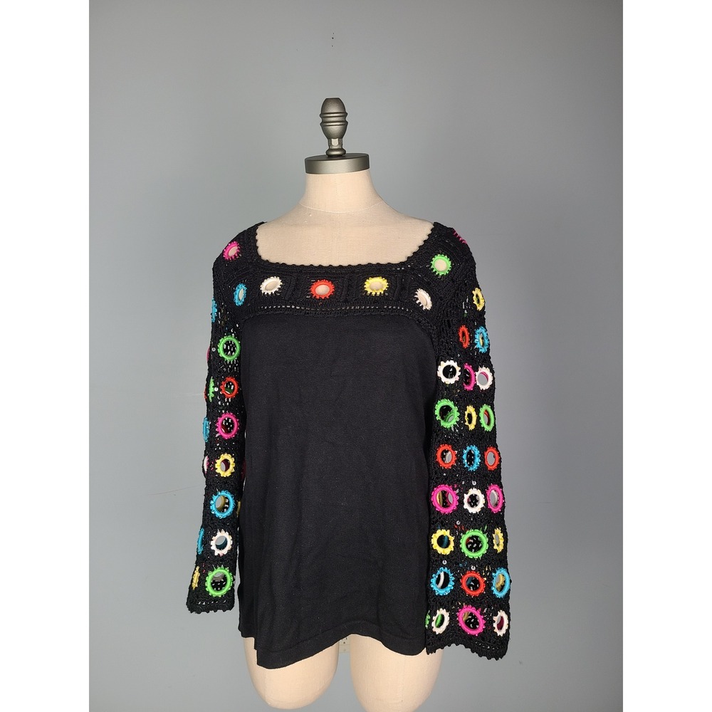 VTG Just B L Crochet Sweater Flare Sleeve Funky Maximalist Eccentric Dopamine